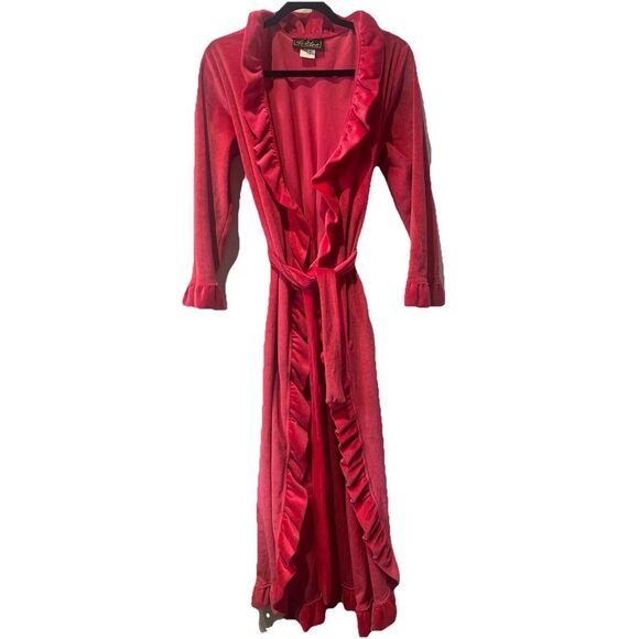 Vintage 1980s Red Ruffle Robe Soft Robe Tie Housecoat‎ Valentine's Day Size SP - Picture 1 of 12